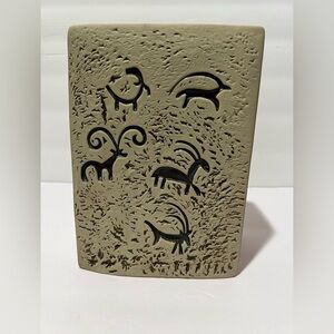 Indian Tribal Art Characters Ceramic Glaze Vase Beautiful Details Rectangle